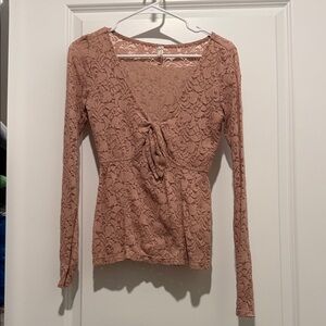Free People Lace V-Neck Blouse - pink